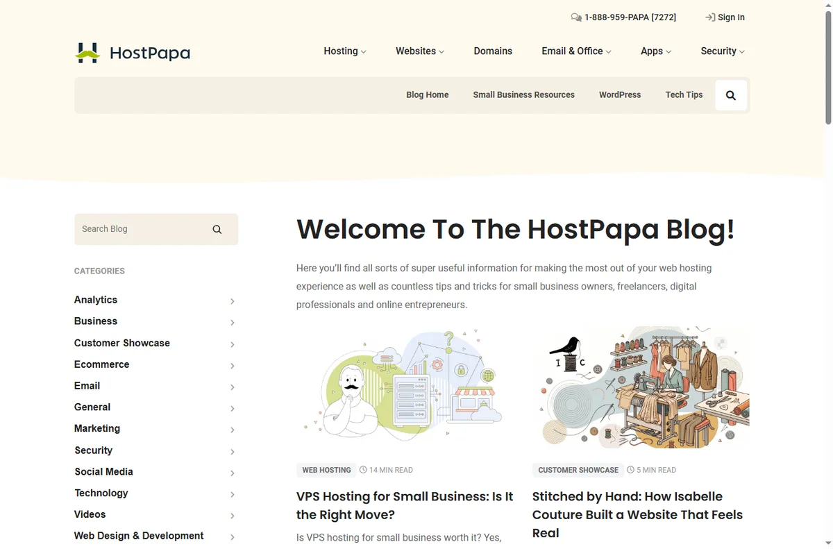 Hostpapa blog page