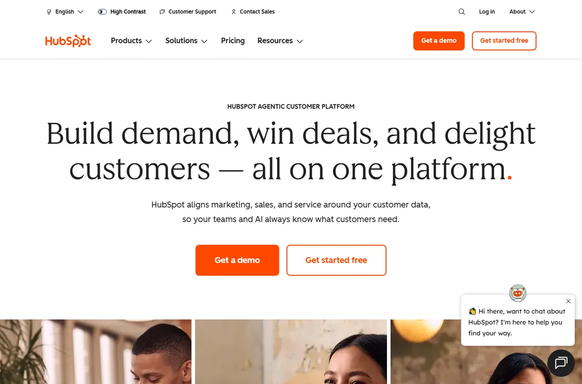 HubSpot CRM and marketing platform homepage