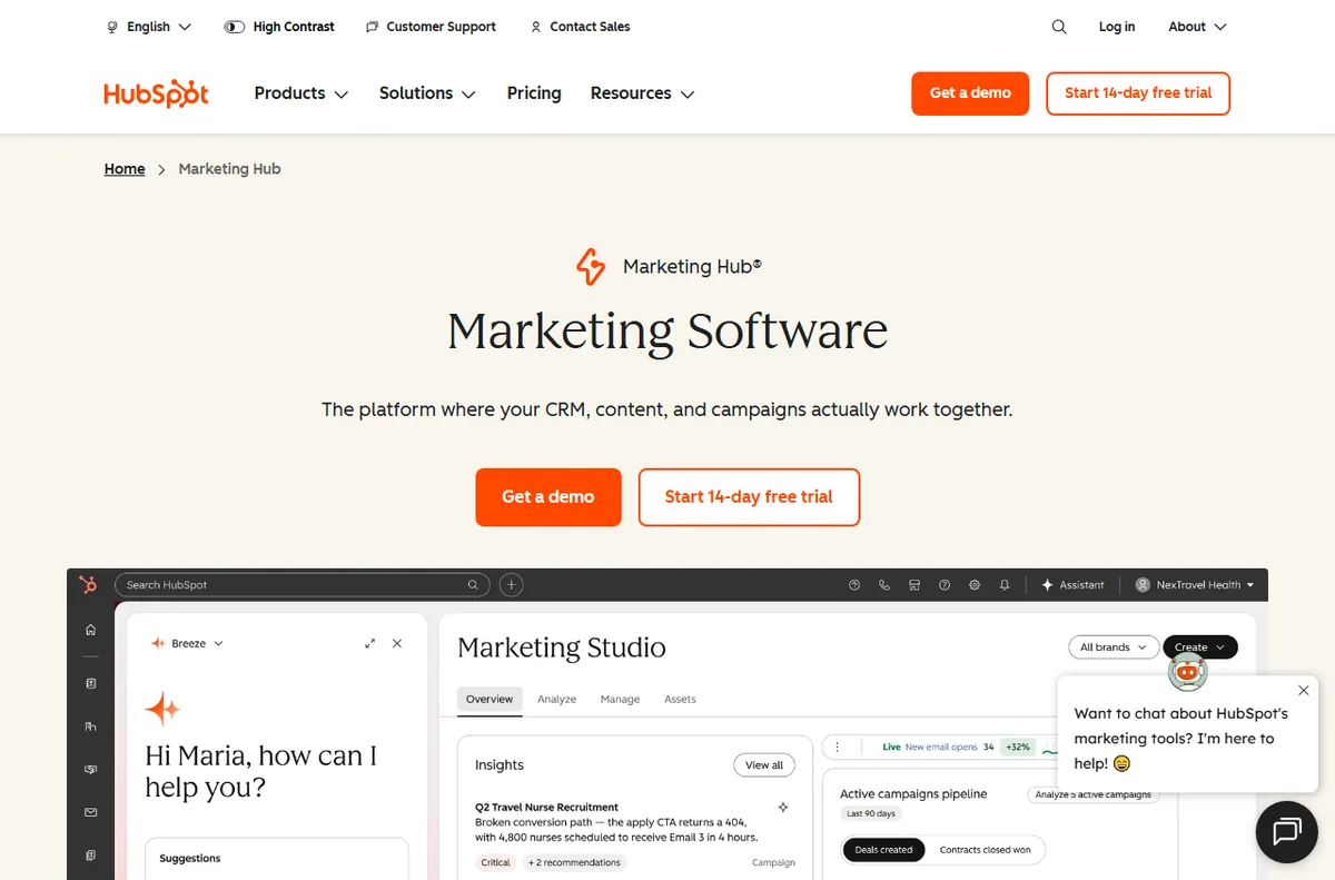HubSpot marketing software page