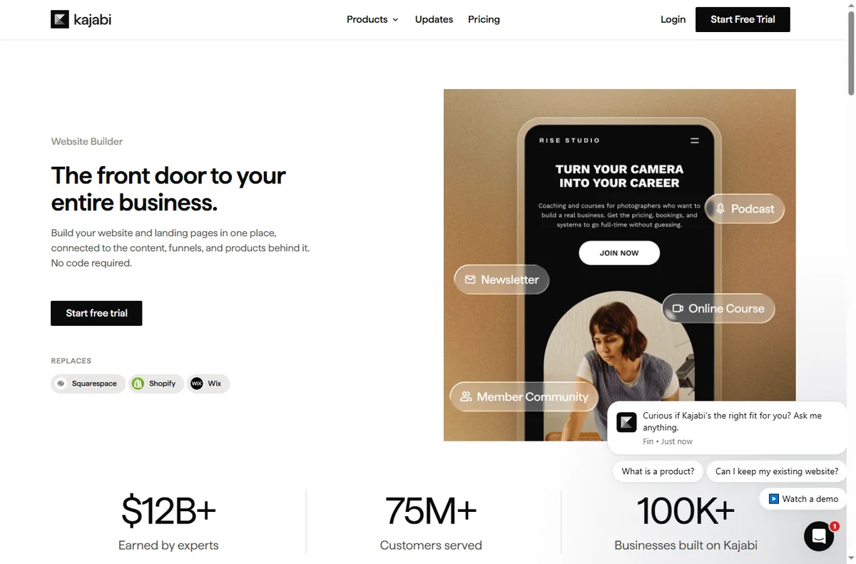 Kajabi website and page builder