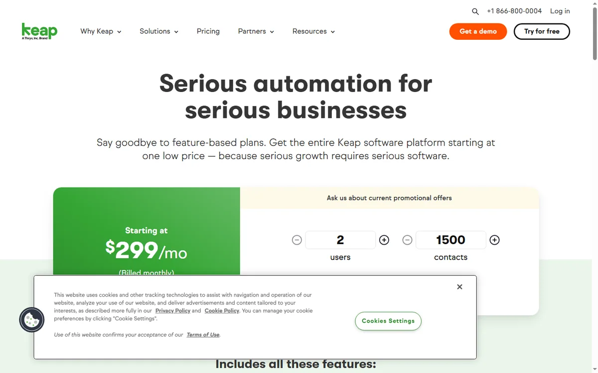 Keap features overview page