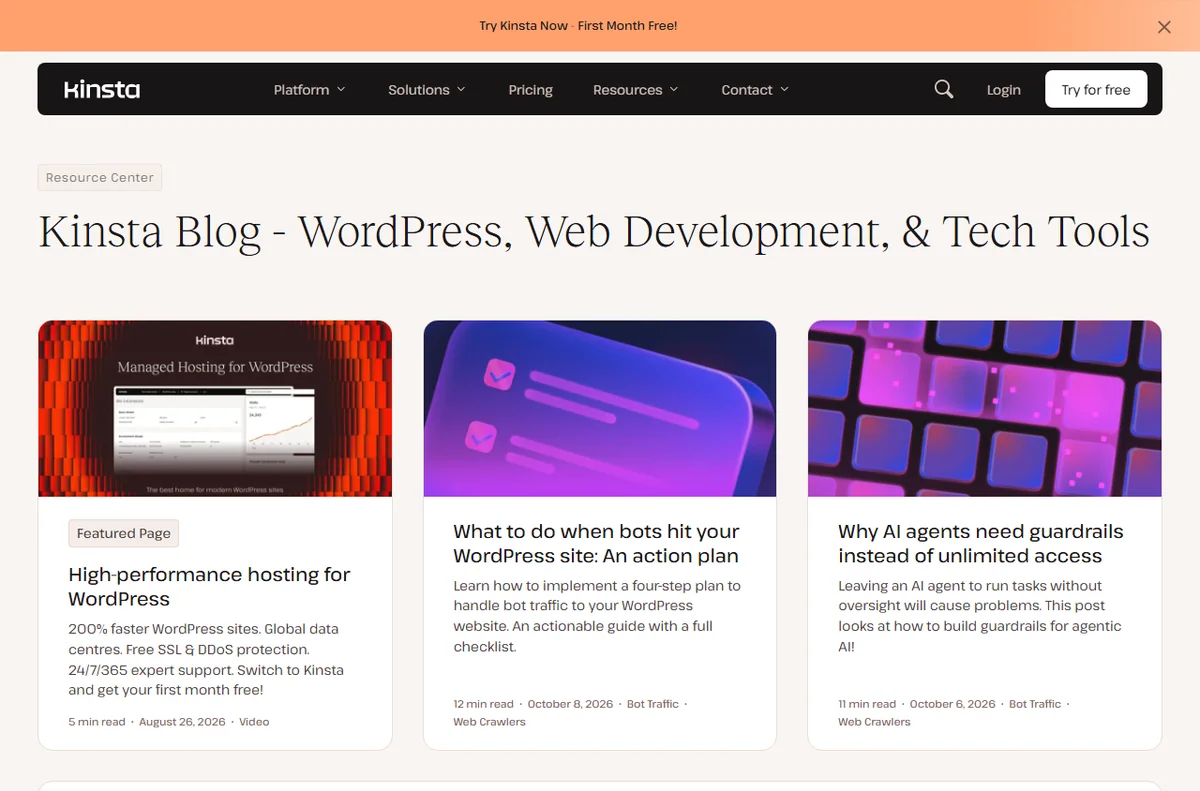 Kinsta blog with WordPress guides and tutorials