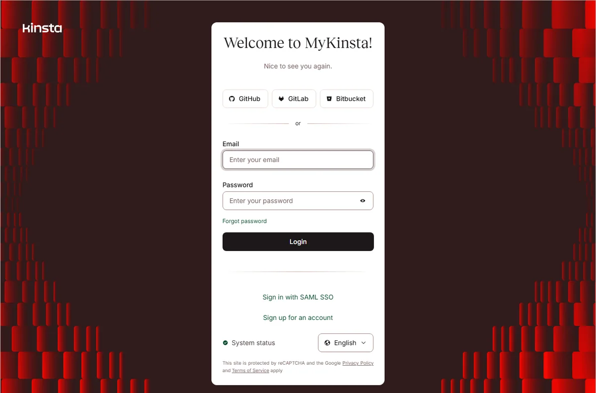 Kinsta MyKinsta sign-in page