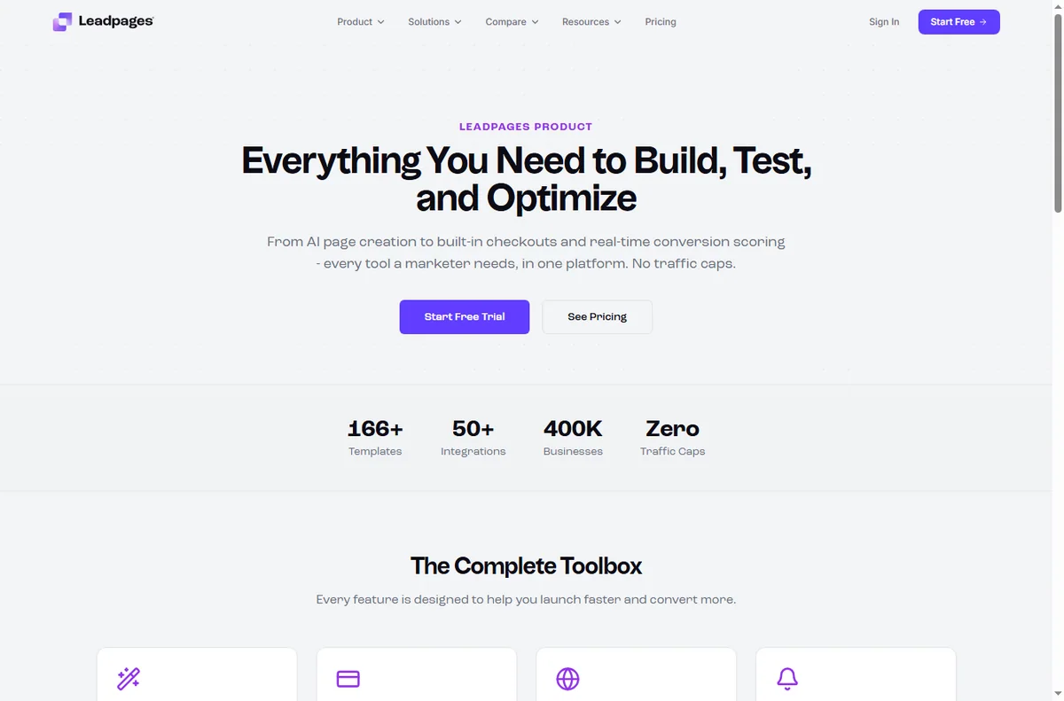 Leadpages features page
