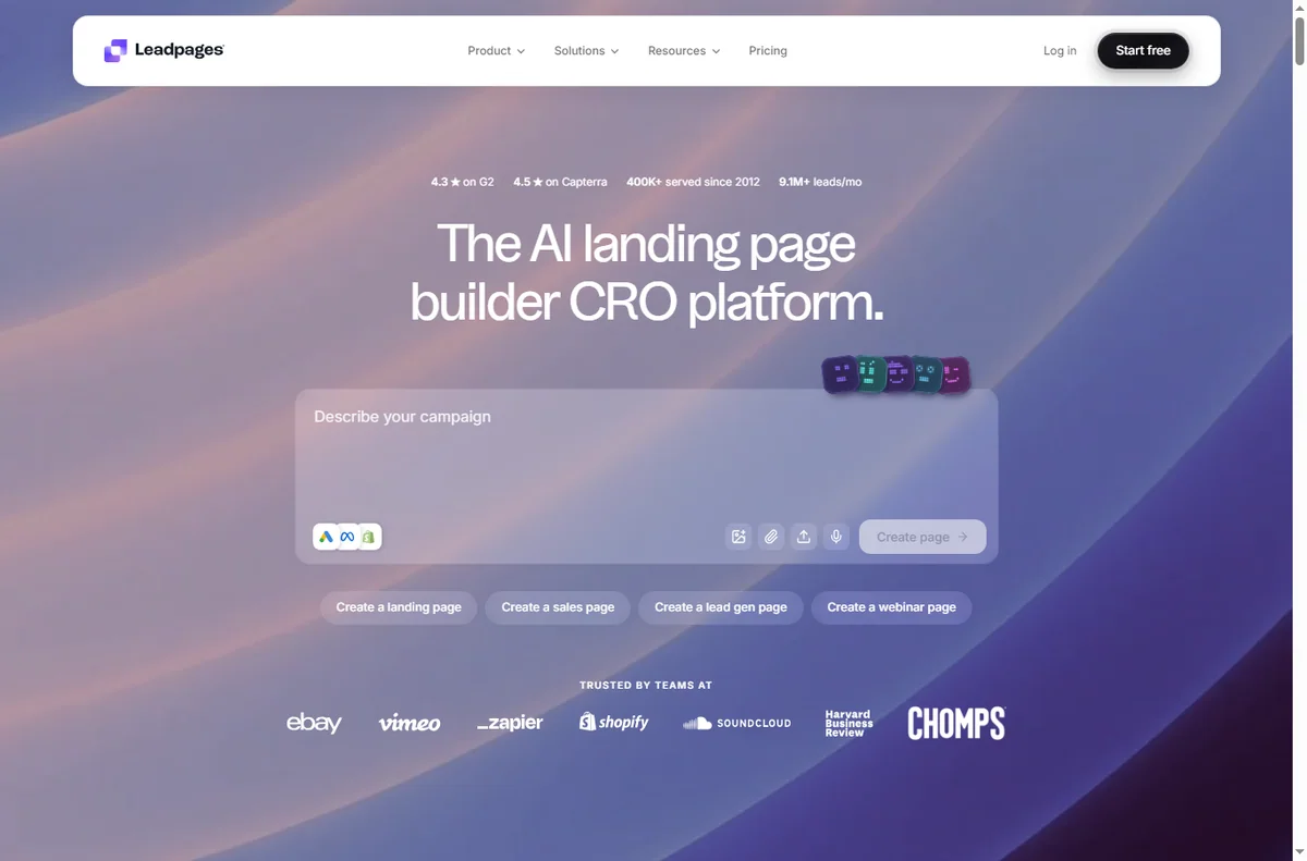 Leadpages homepage