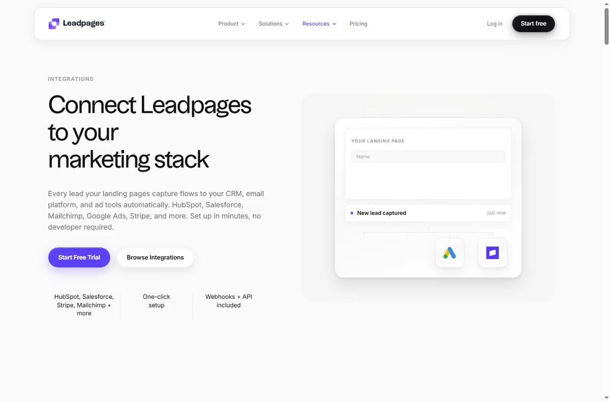 Leadpages integrations page