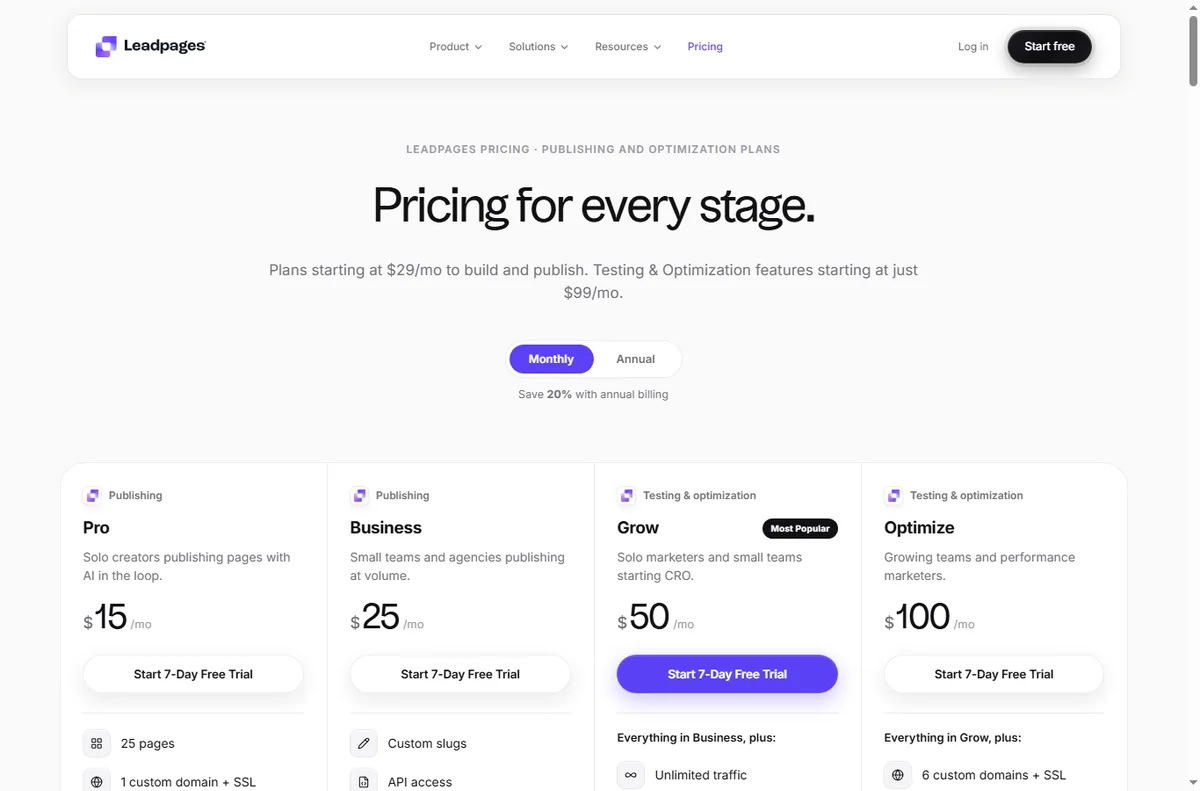 Leadpages pricing plans