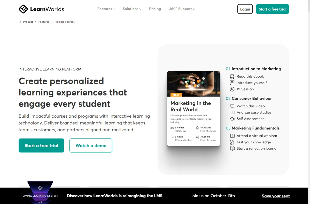 Learnworlds features page