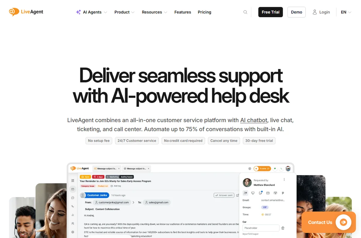 LiveAgent help desk software home page