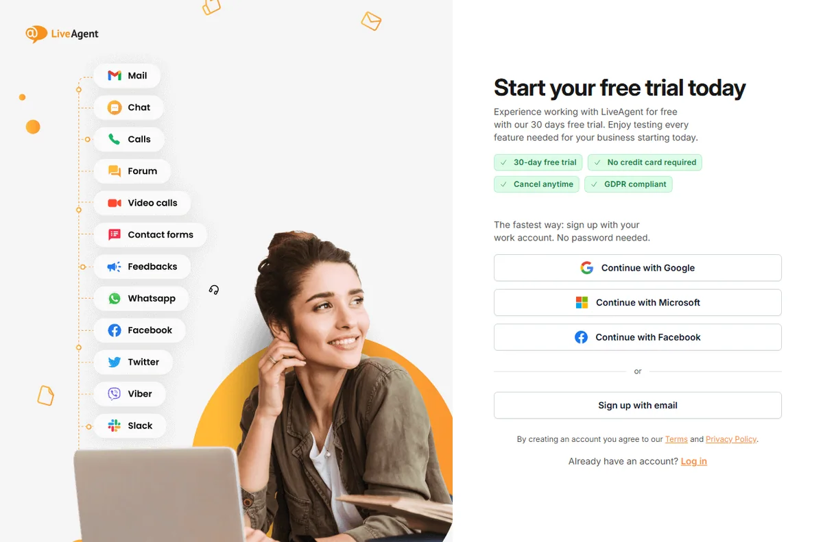 LiveAgent free trial start page