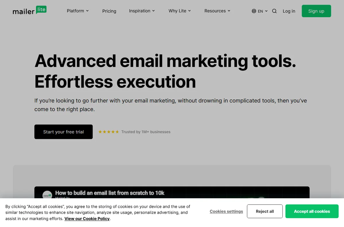 MailerLite email marketing features page
