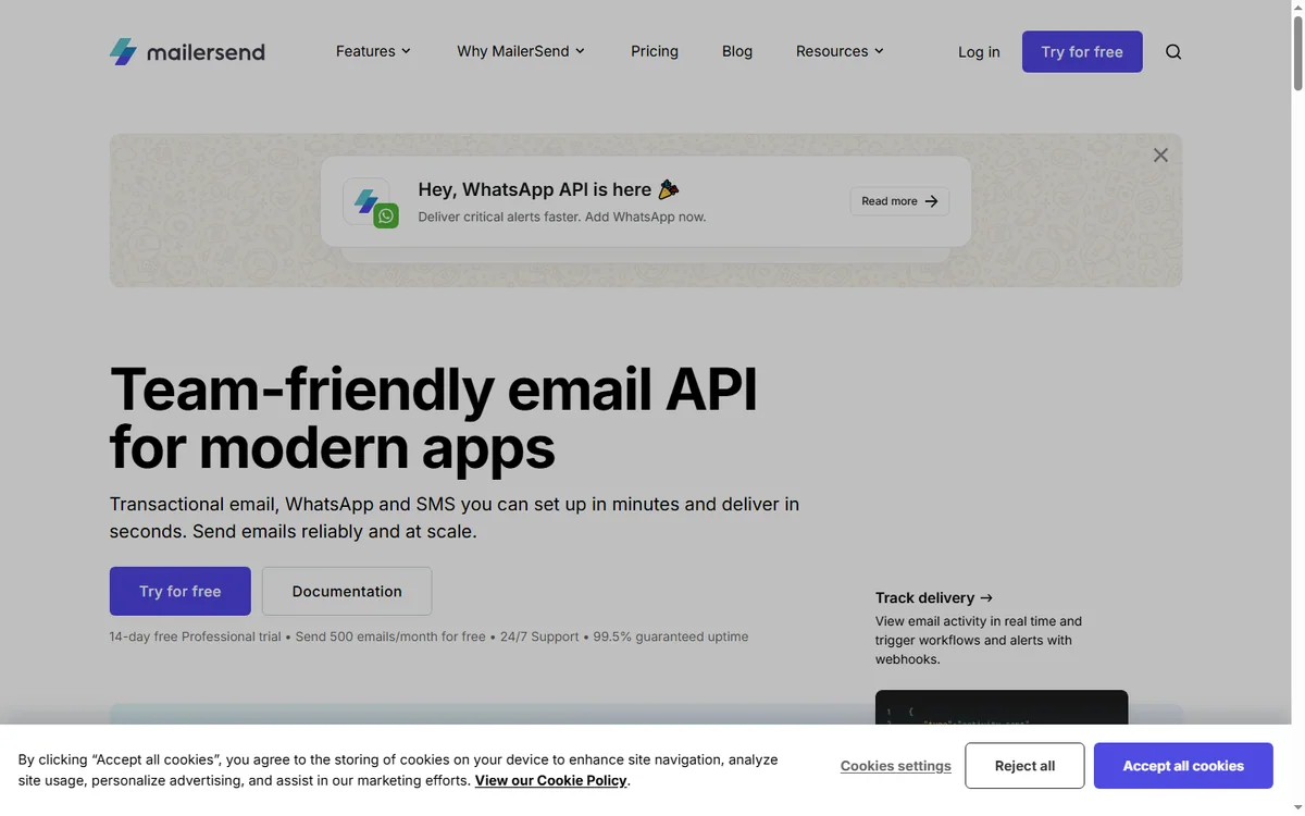 MailerSend transactional email homepage