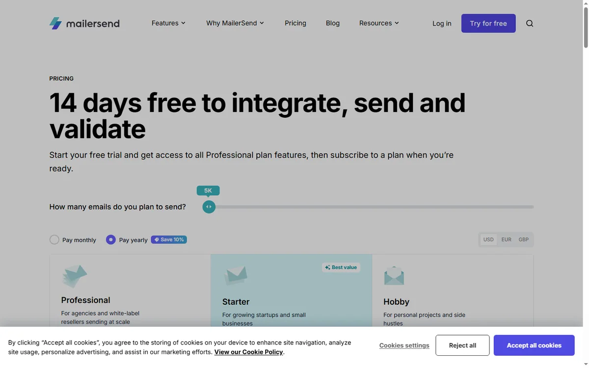 MailerSend pricing plans