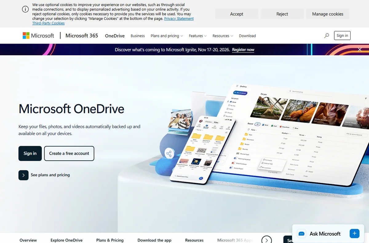 Microsoft OneDrive cloud storage and file sharing