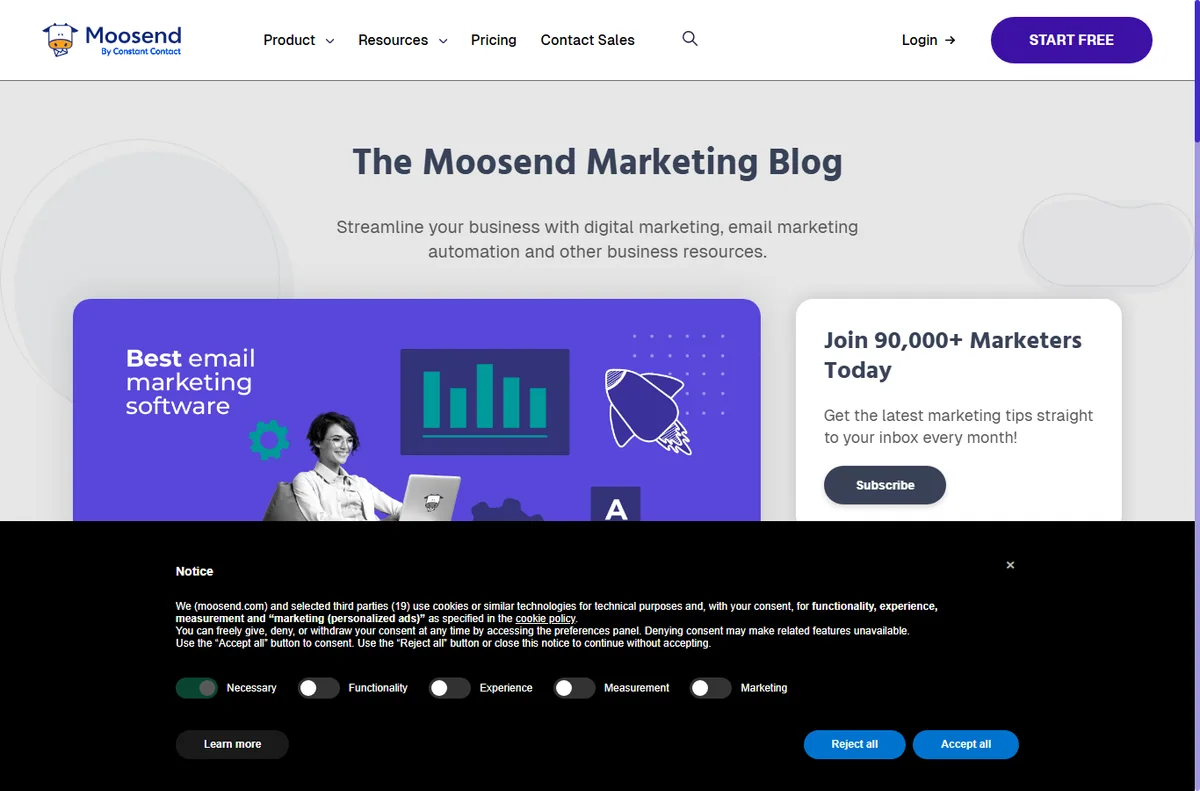 Moosend blog page
