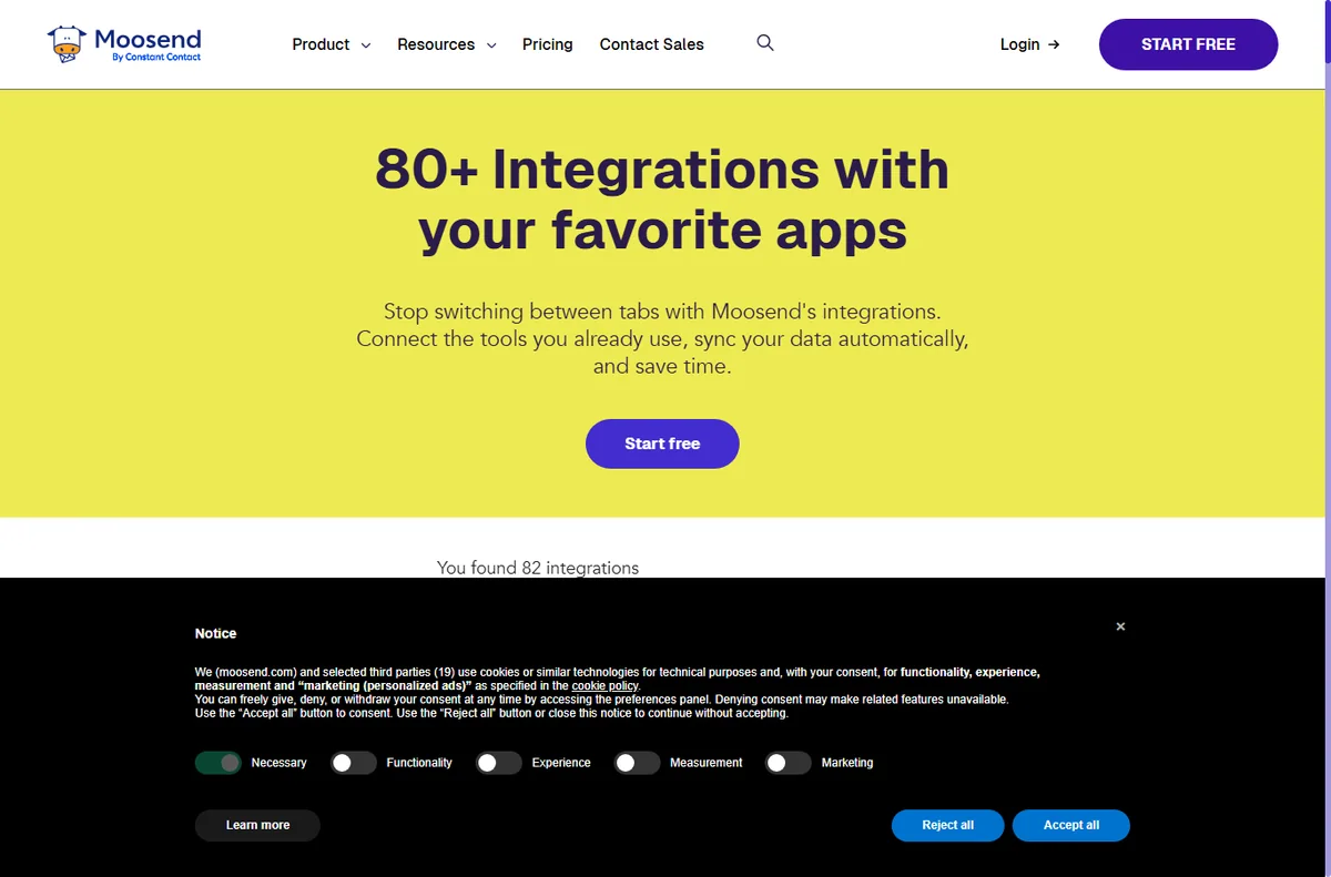 Moosend integrations page
