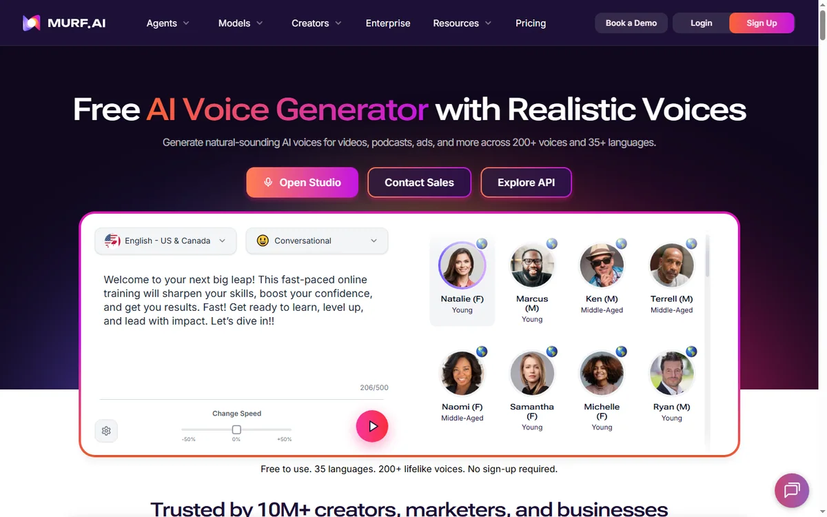 Murf AI voice generator features page