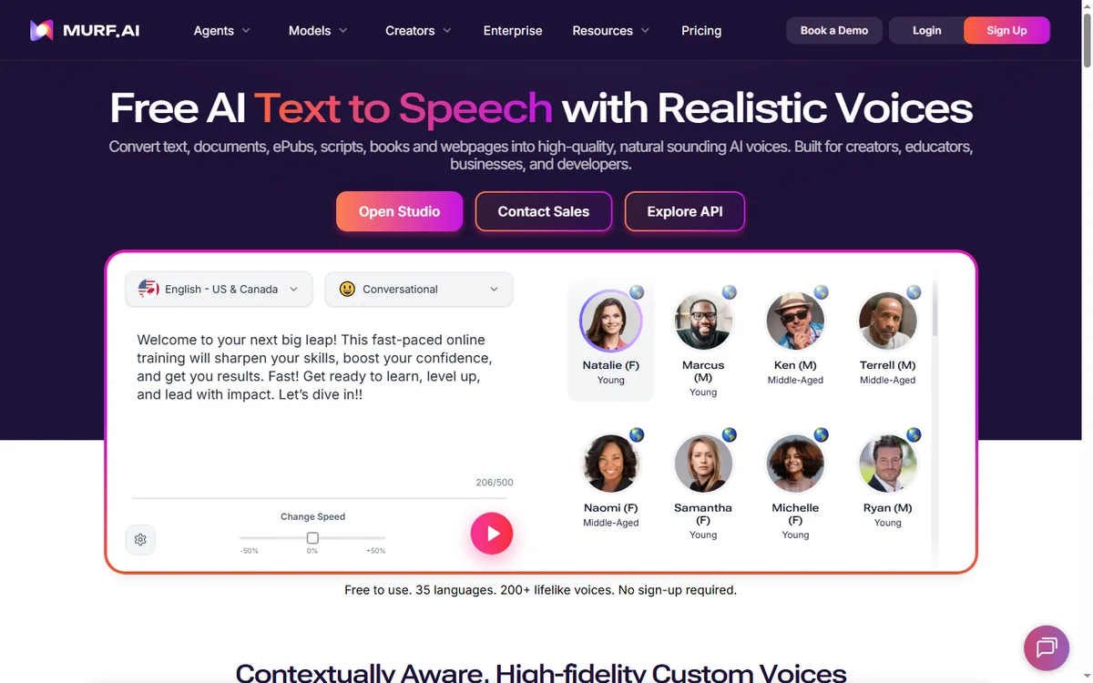 Murf AI text-to-speech voices page