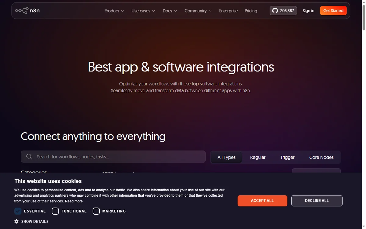 n8n integrations directory for connecting apps and services