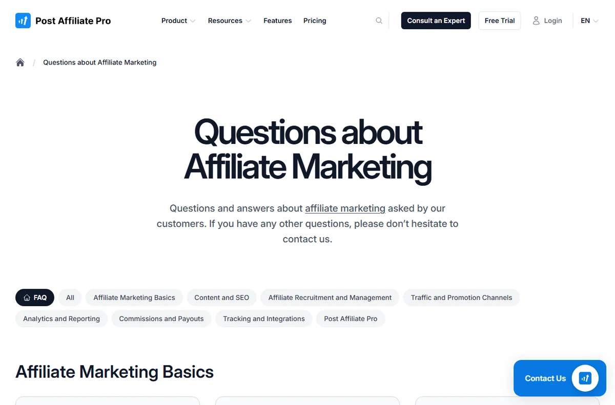 Post Affiliate Pro FAQ page
