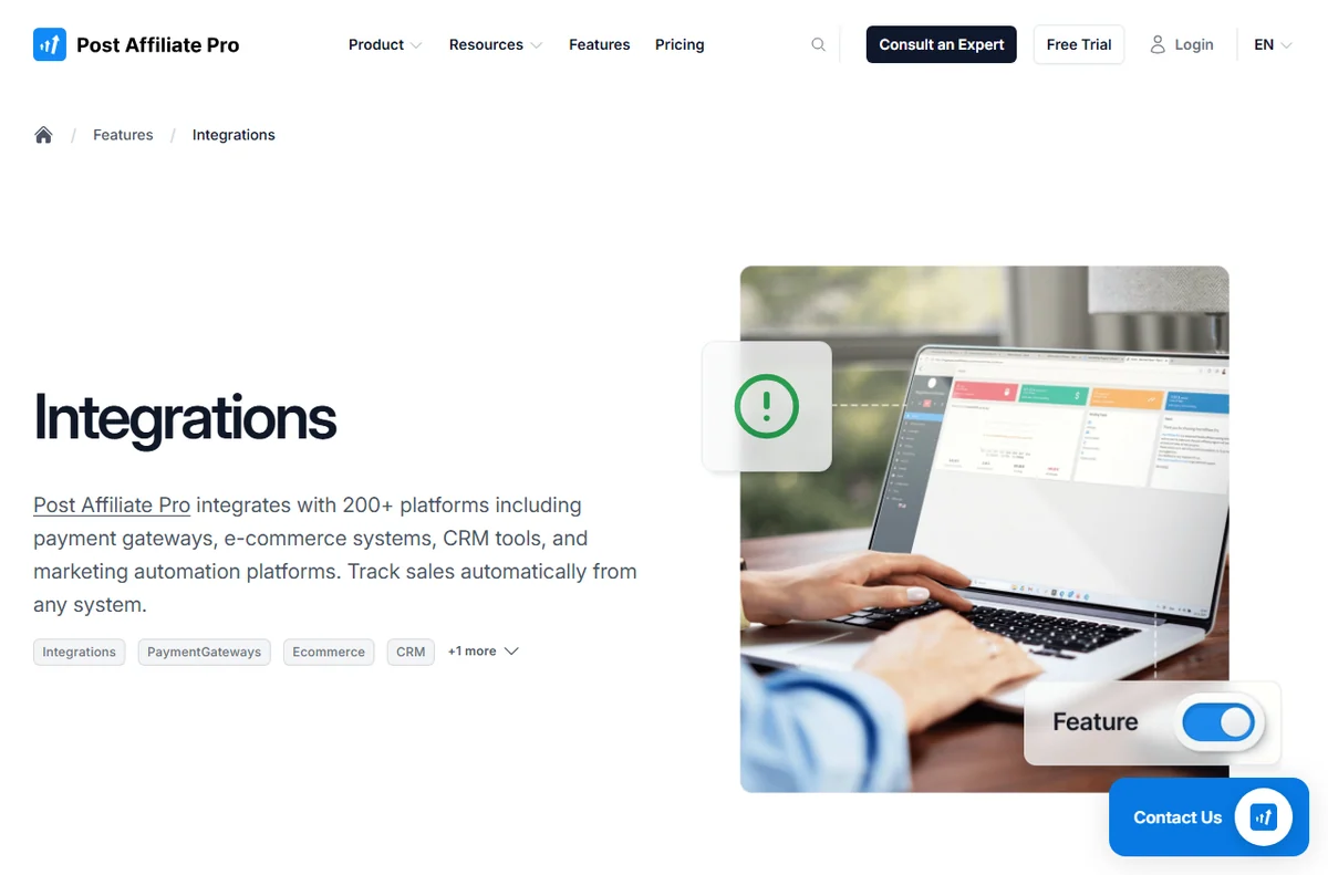 Post Affiliate Pro integrations directory for carts and platforms