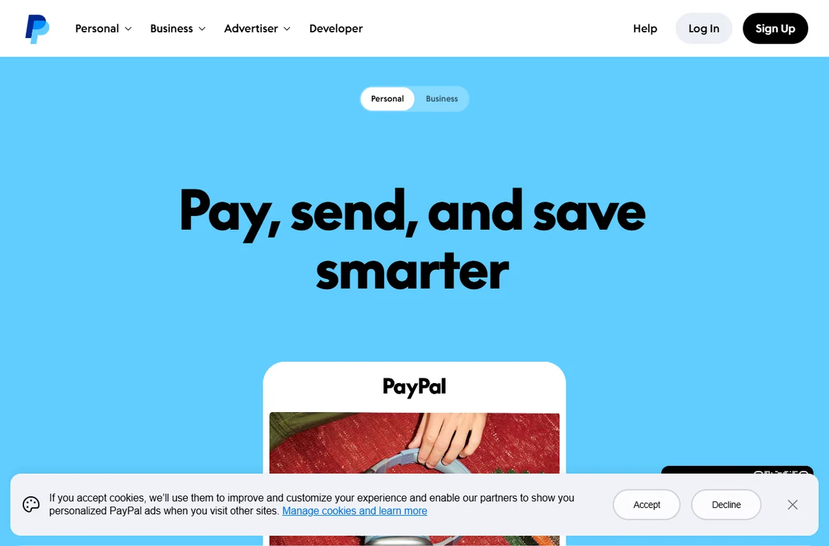 PayPal official homepage for sending and accepting payments