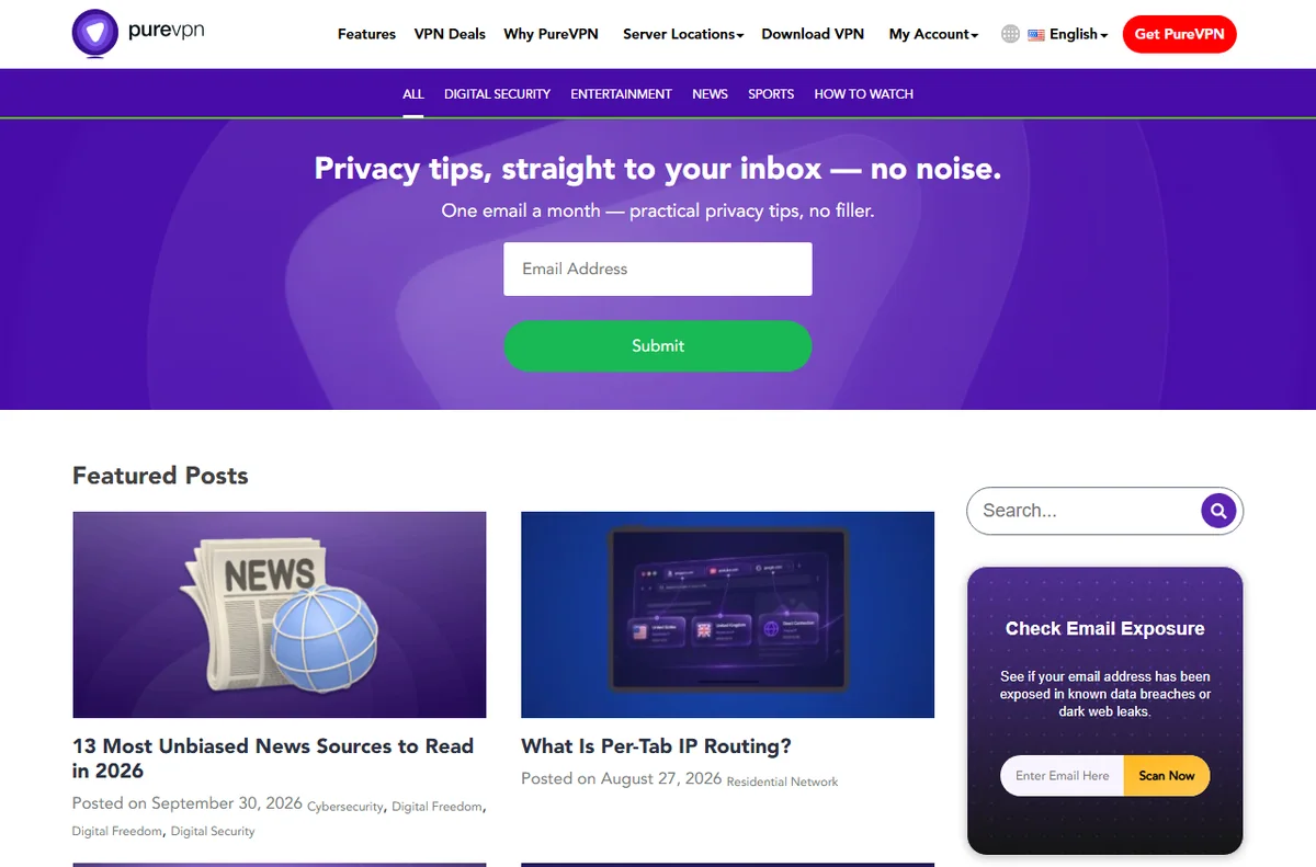 PureVPN blog with security guides