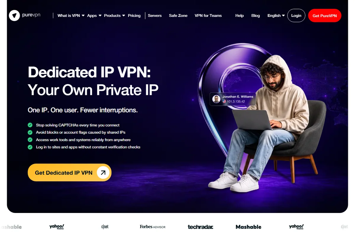 PureVPN dedicated IP page