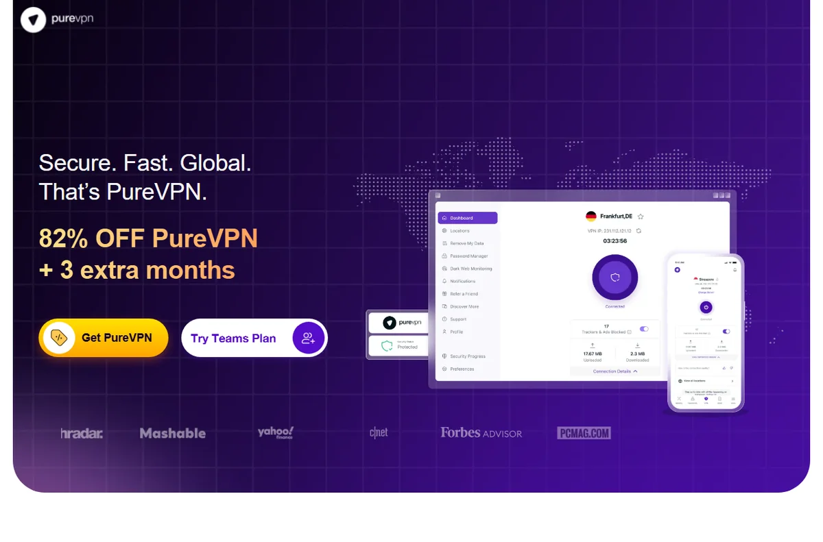 PureVPN server locations page