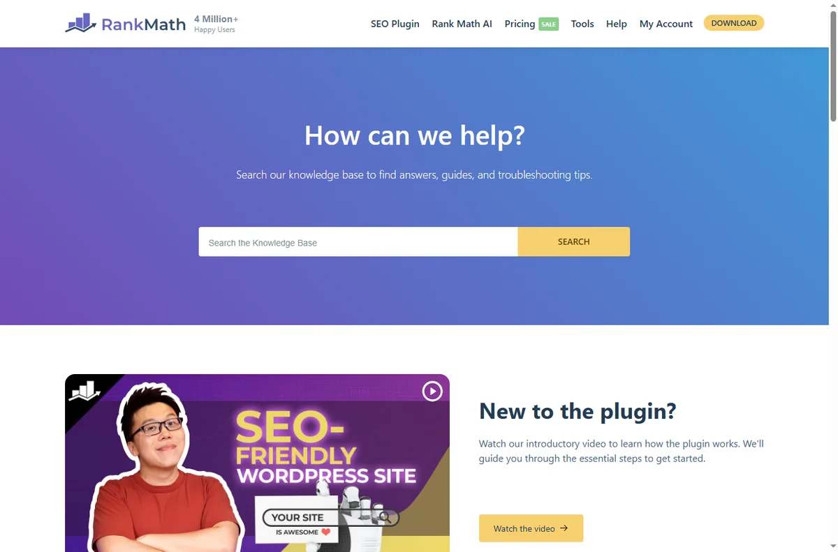 Rank math y support page