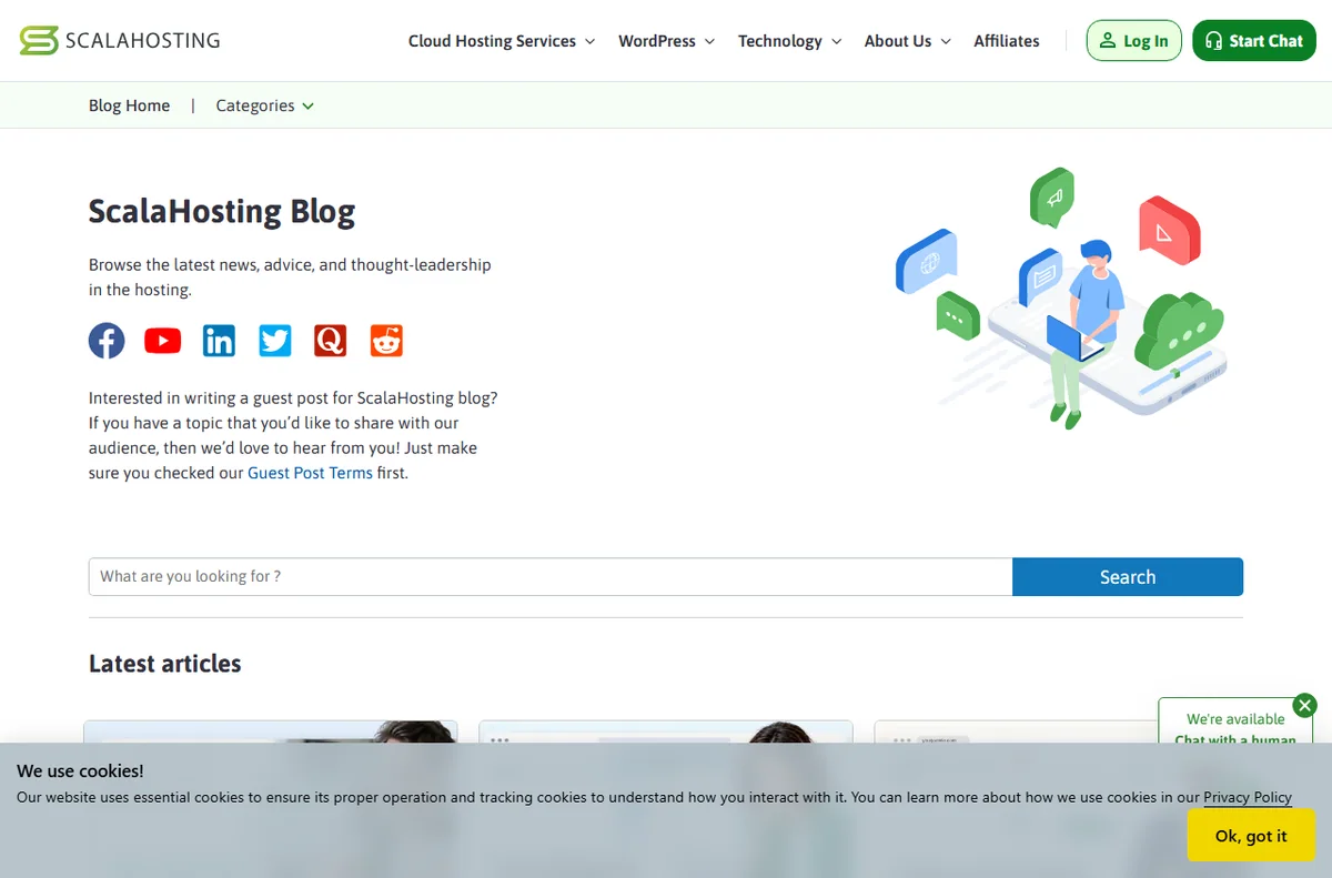 ScalaHosting blog with hosting guides