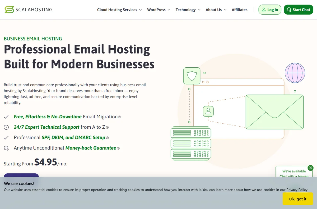 ScalaHosting business email hosting page