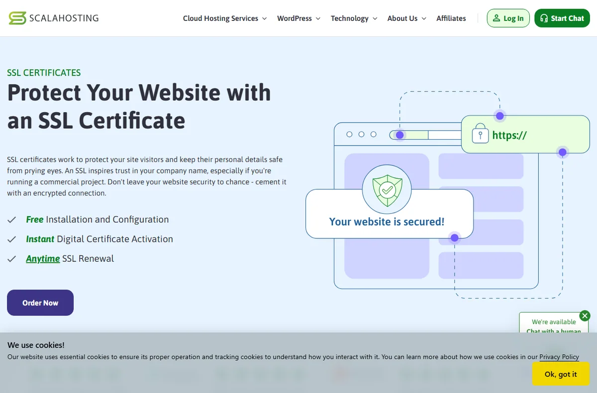ScalaHosting SSL certificates page