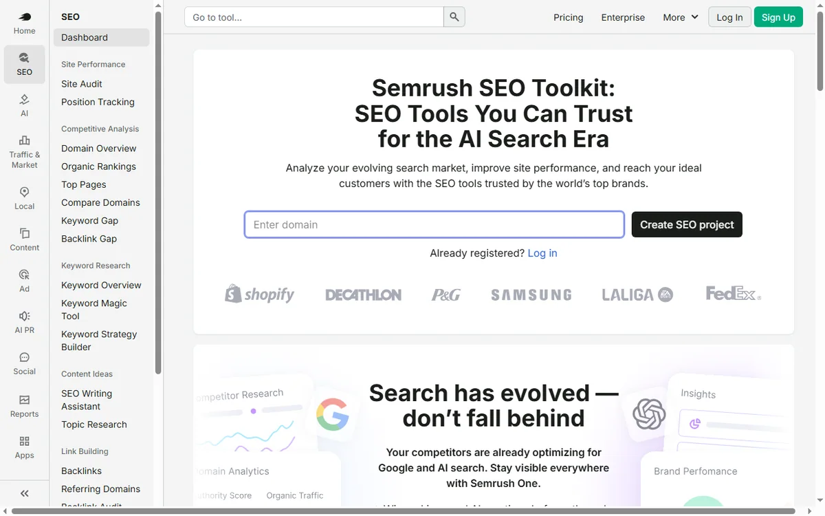 Semrush SEO toolkit feature page