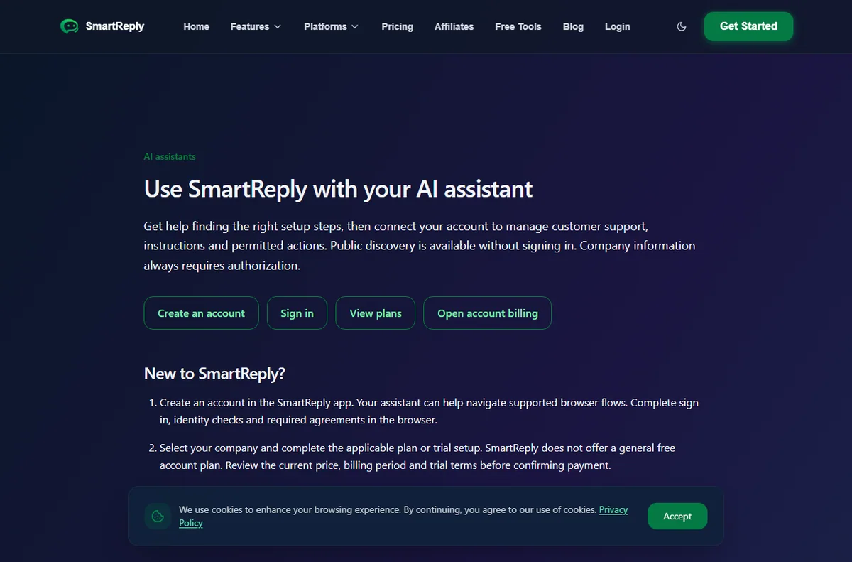 SmartReply AI agents setup page