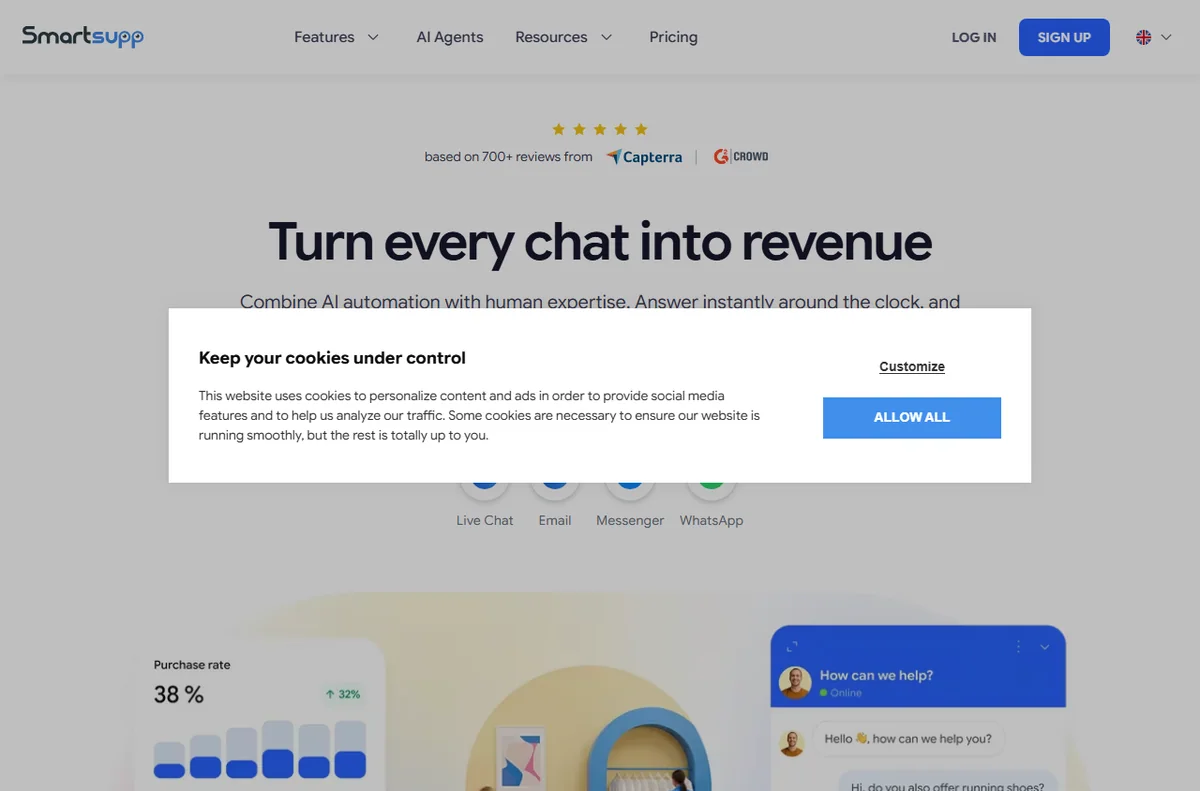 Smartsupp live chat and chatbot homepage