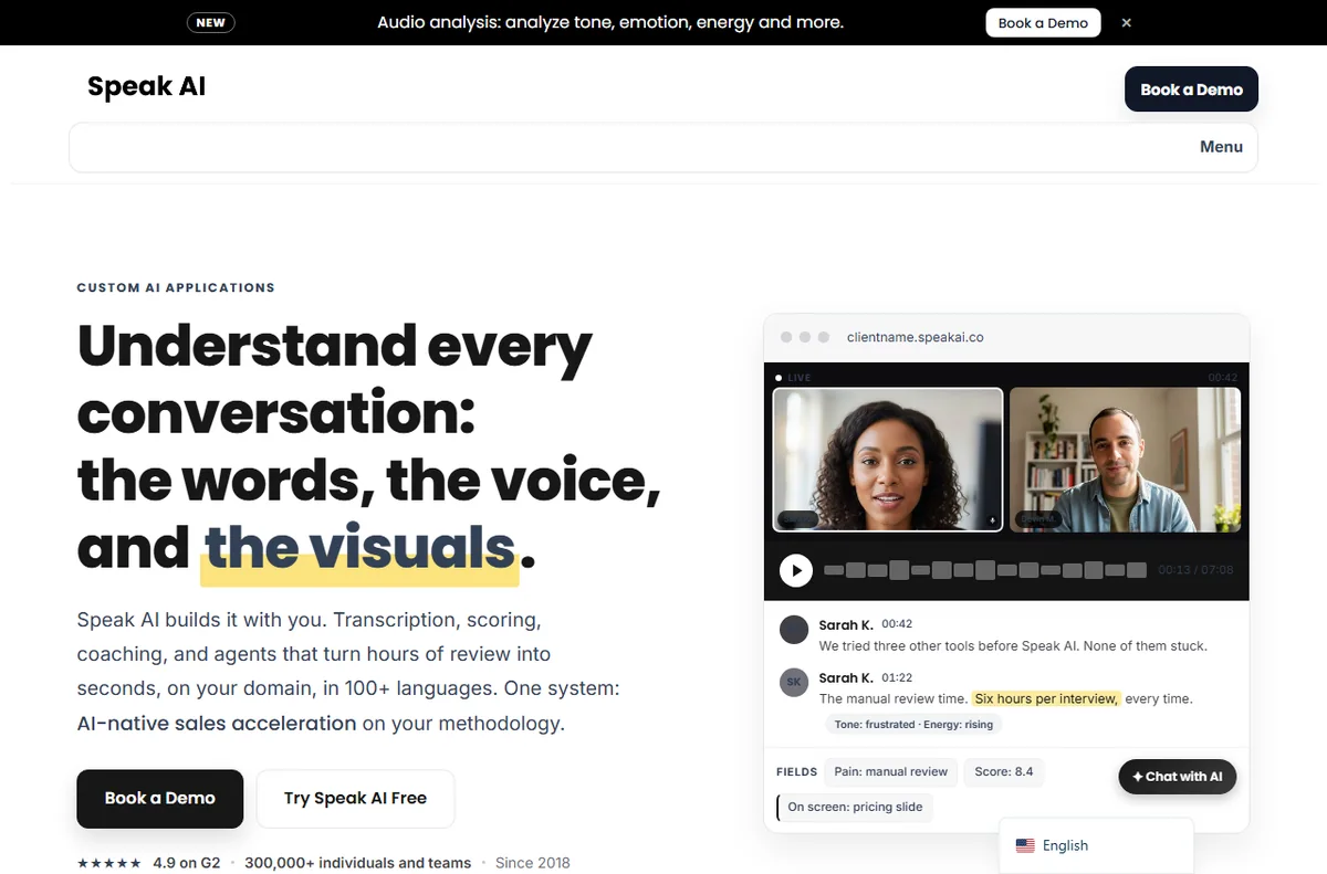 Speak AI homepage for conversation intelligence
