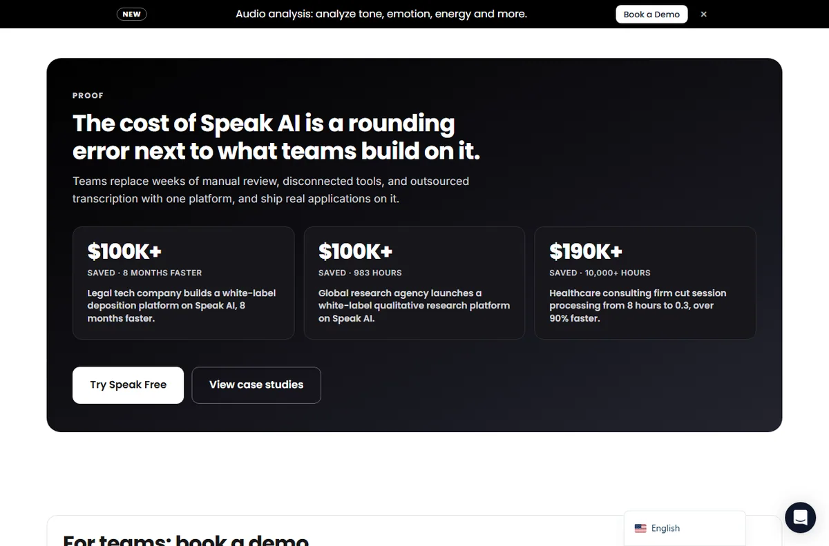 Speak AI pricing page with per-user plans