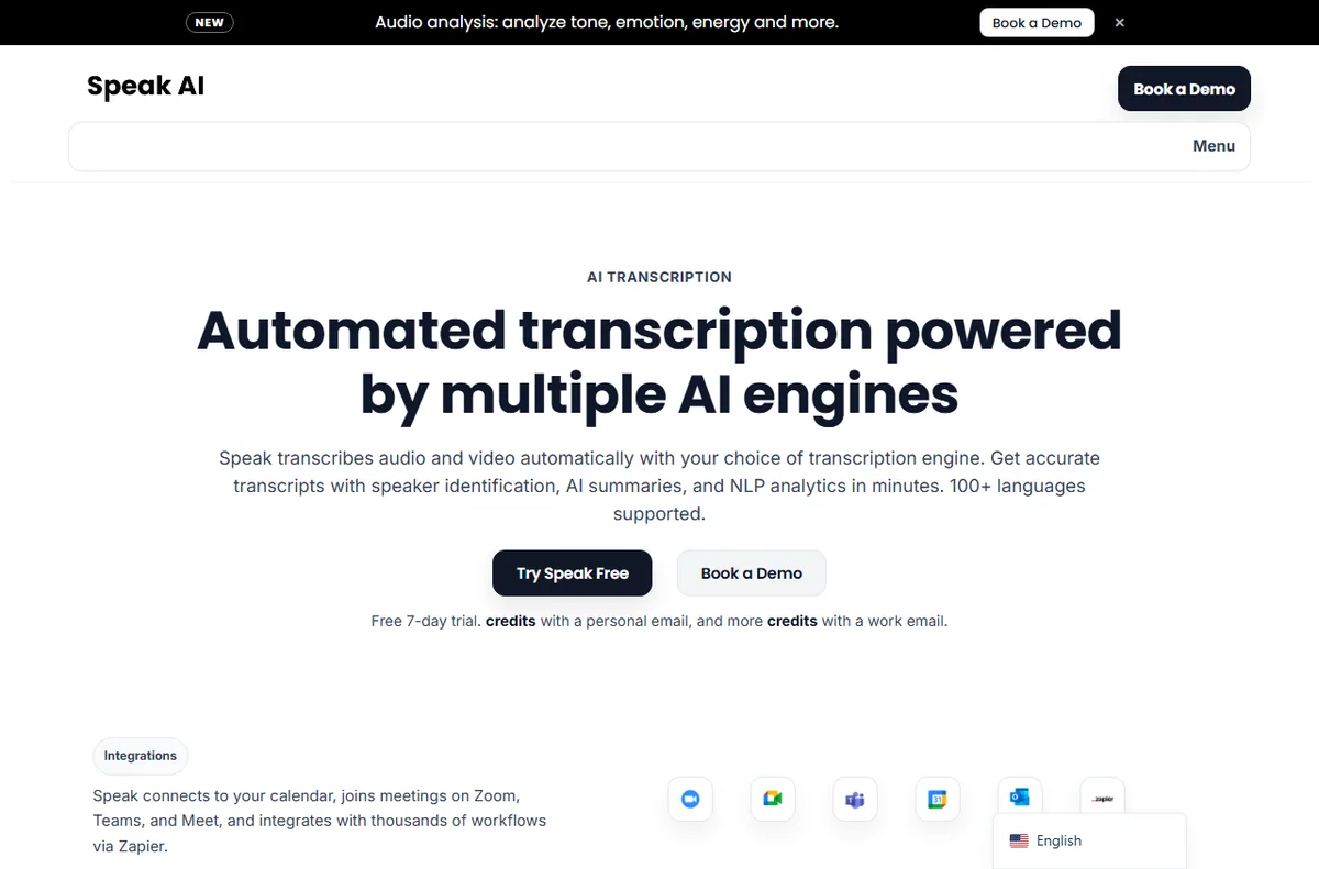 Speak AI automated transcription page
