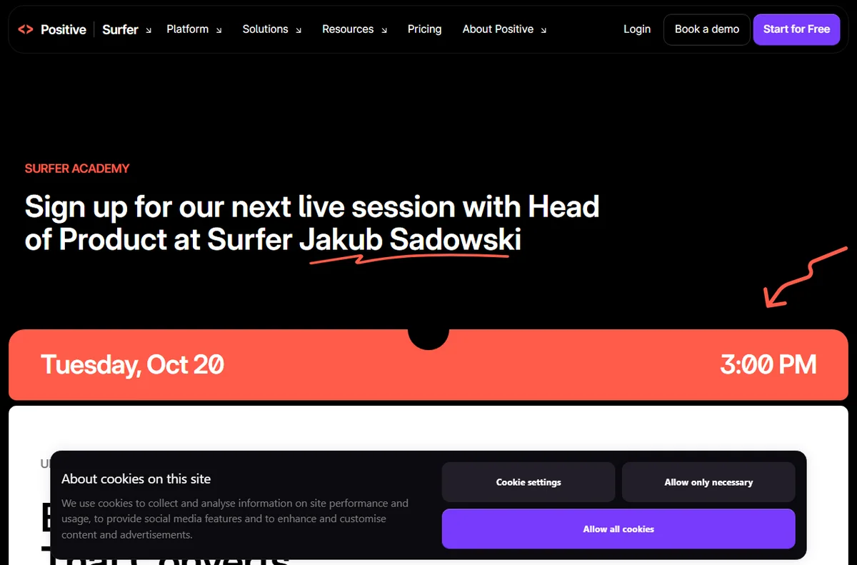Surfer Academy with SEO tutorials