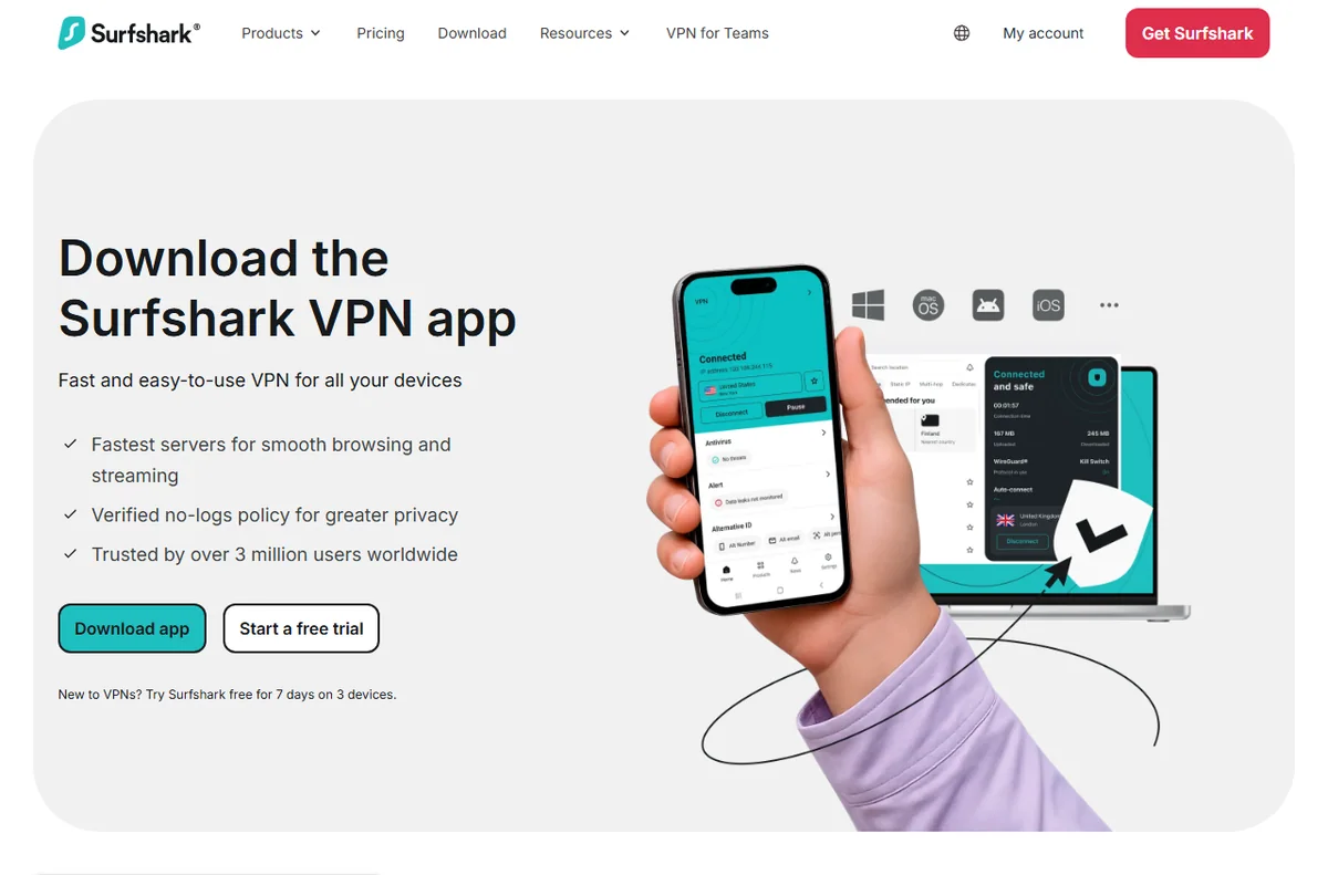 Surfshark download page for all devices