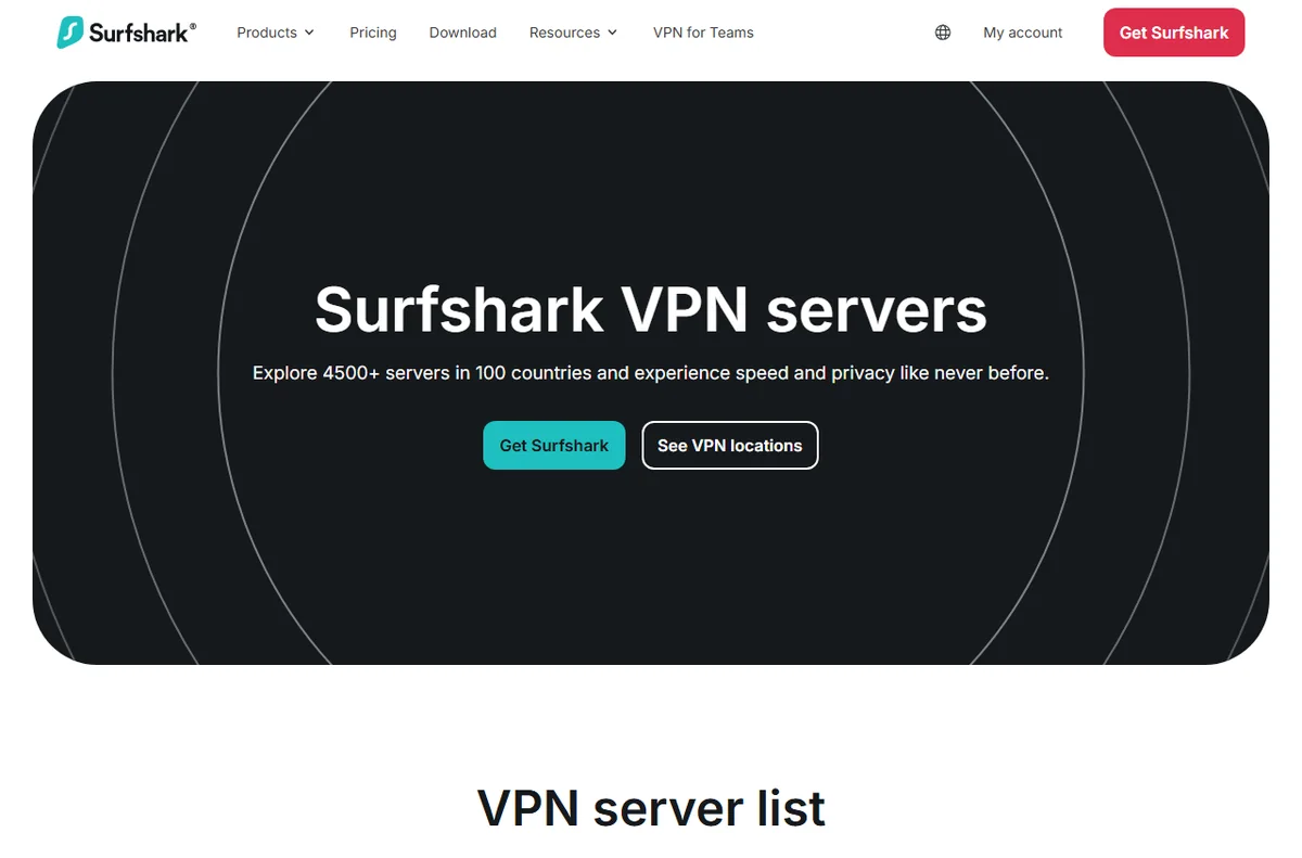 Surfshark VPN server location list