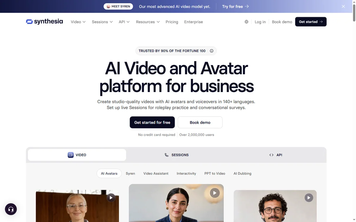 Synthesia AI video homepage