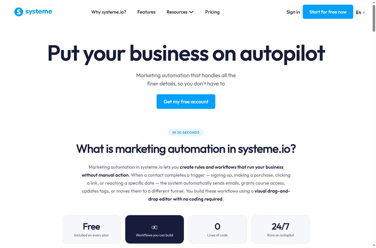 Systeme.io marketing automation features page