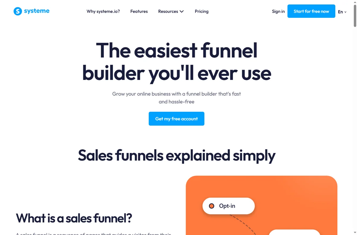 Systeme.io sales funnel builder page