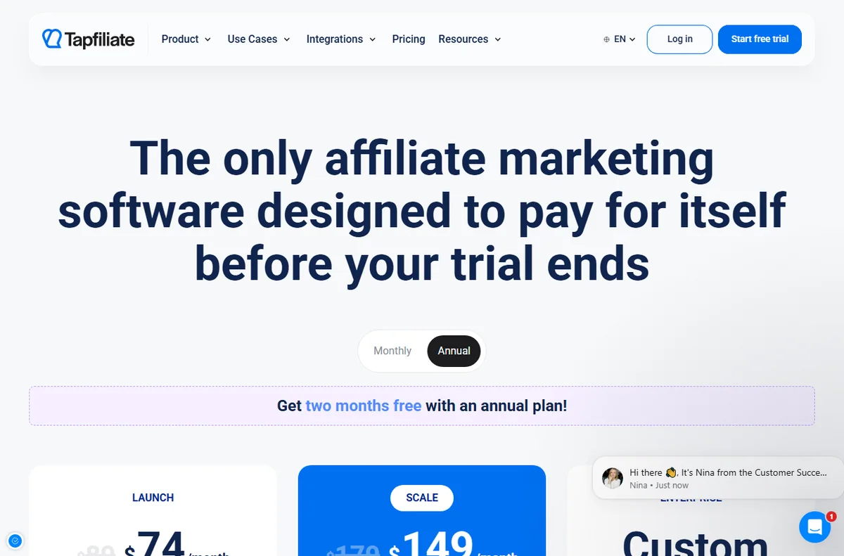 Tapfiliate affiliate software pricing plans