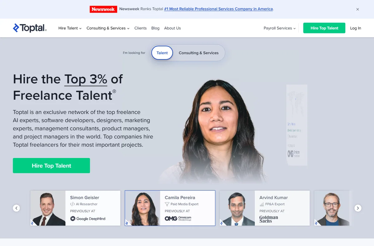 Toptal network for hiring freelance talent