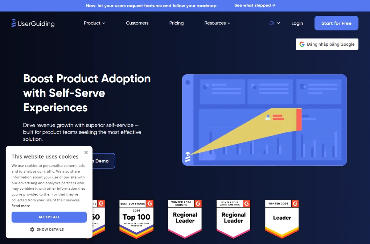 UserGuiding no-code onboarding tool homepage