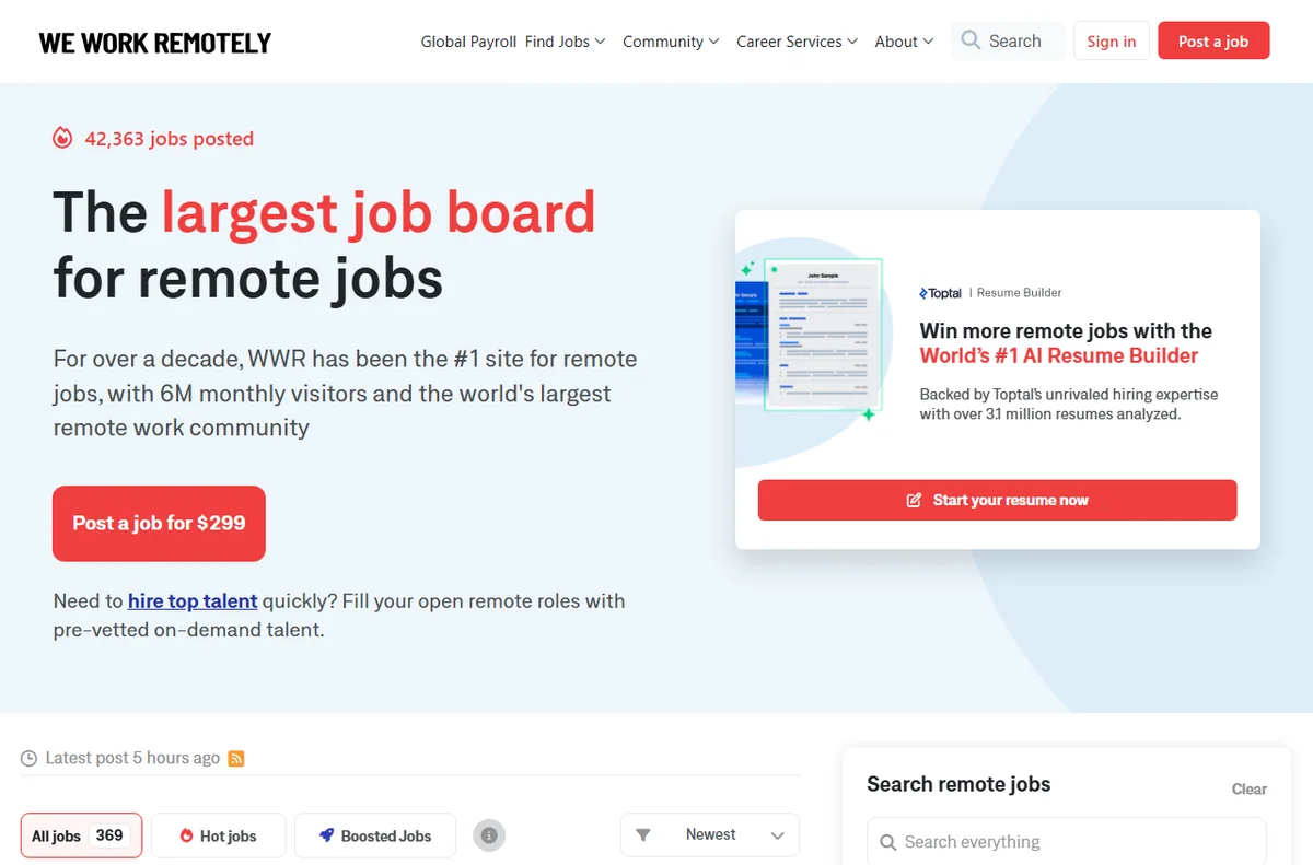 We Work Remotely remote job categories