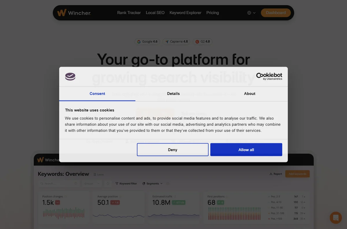 Wincher home page